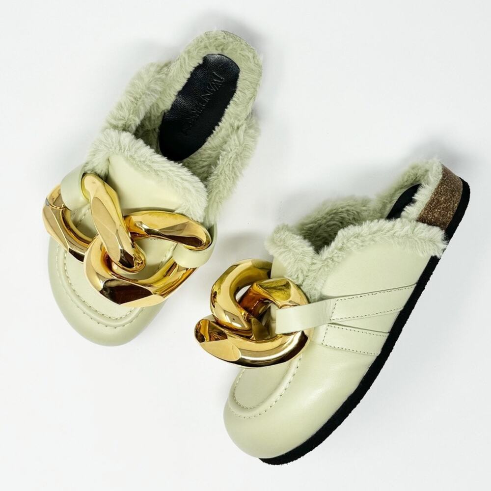 NEW JW Anderson Fuzzy Mule Clog Slip On Flat Light Mint Green EU 36
